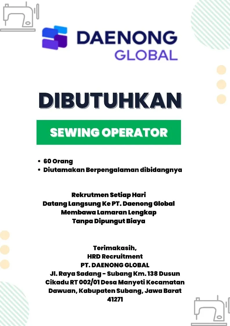Lowongan Kerja PT Daenong Global Subang